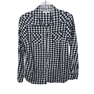 NorthStyle Black White Buffalo Plaid Button Down Shirt Long‎ Sleeve Women's S